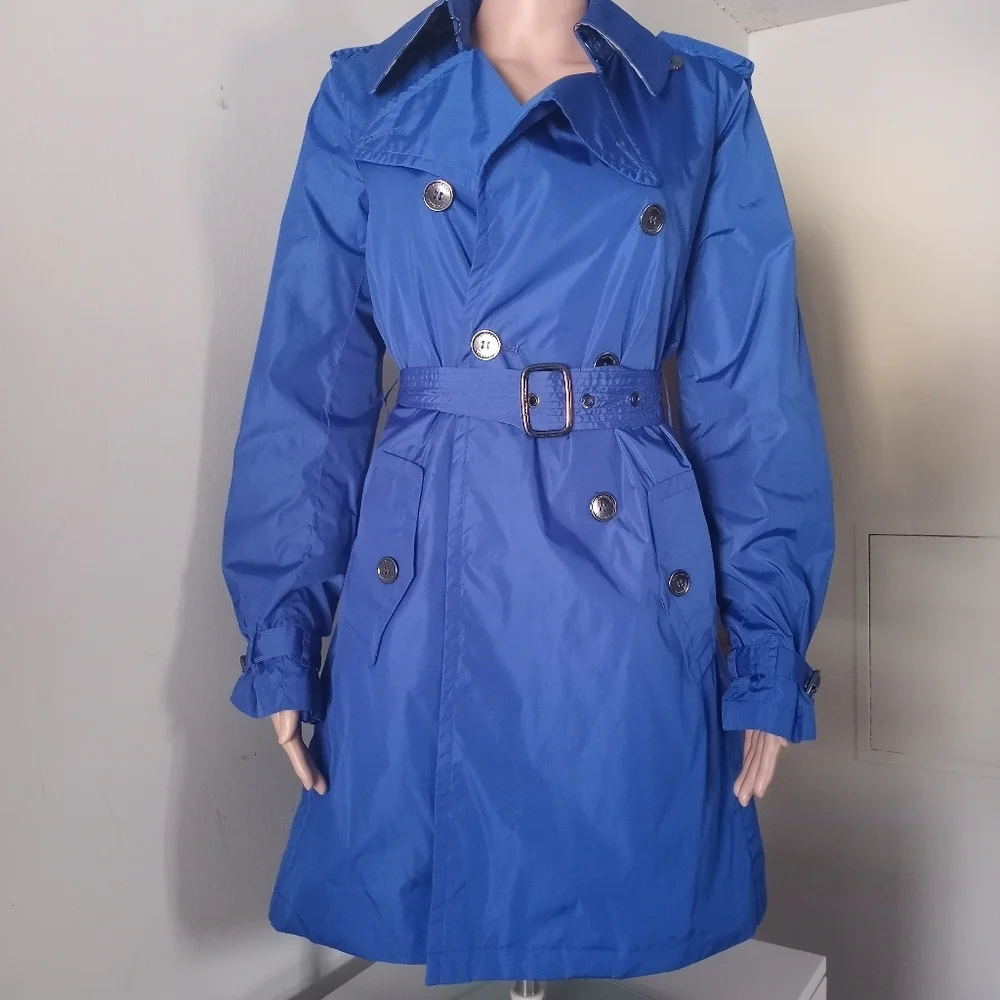 Burberry Blue Windbreaker Nylon Trench Coat - Picture 2 of 16